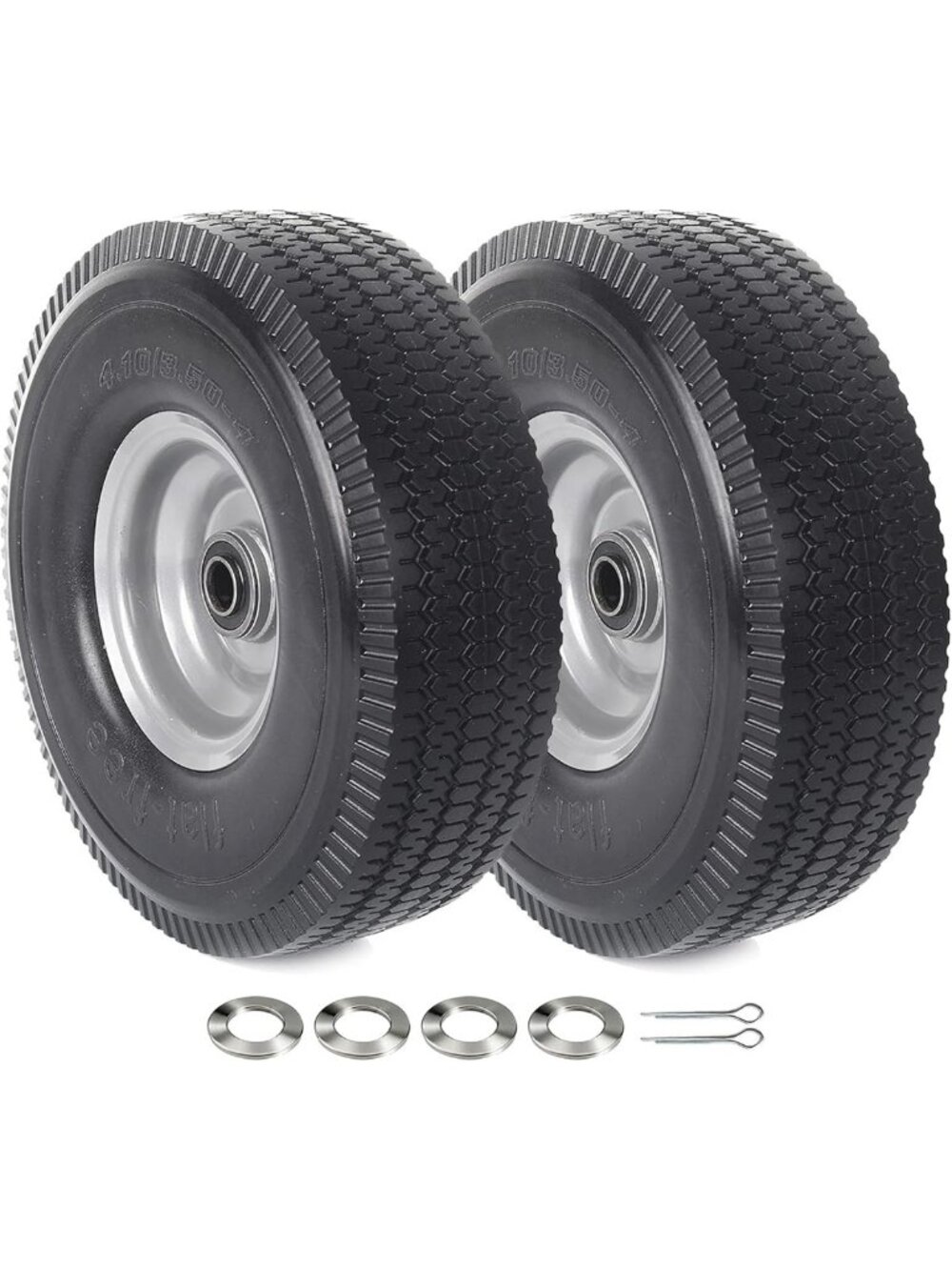 10-Inch Flat Free Tire & Wheel Set - 2-Pack, Solid Replacement for Hand Trucks